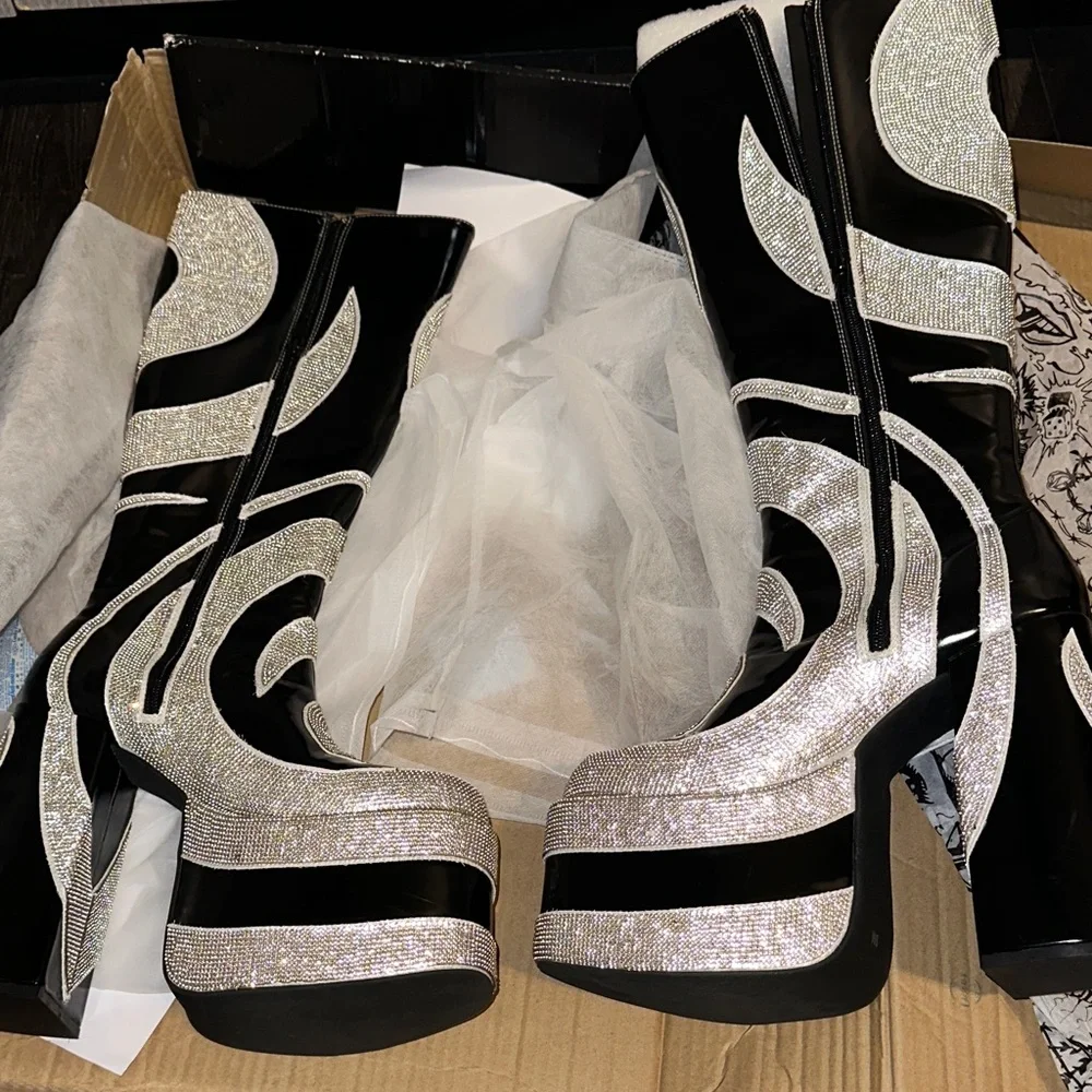 Current Mood Rhinestone Swirl boots HOW SWEET IT IS PLATFORM BOOTS - SILVER